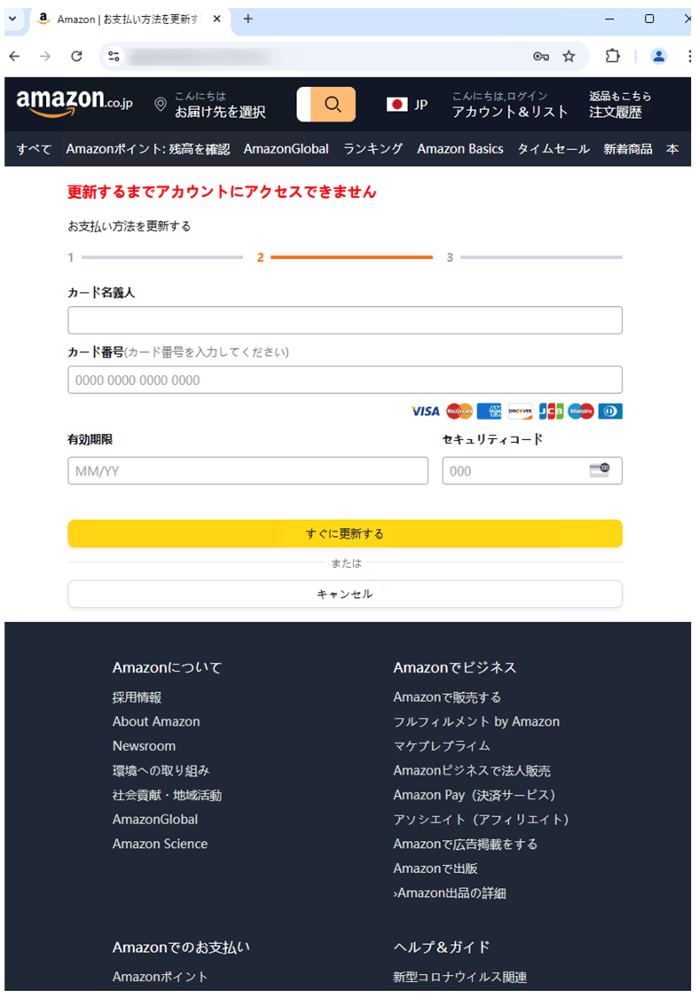 User was directed to enter their payment details, leading to theft of usernames and passwords as well as credit card information.