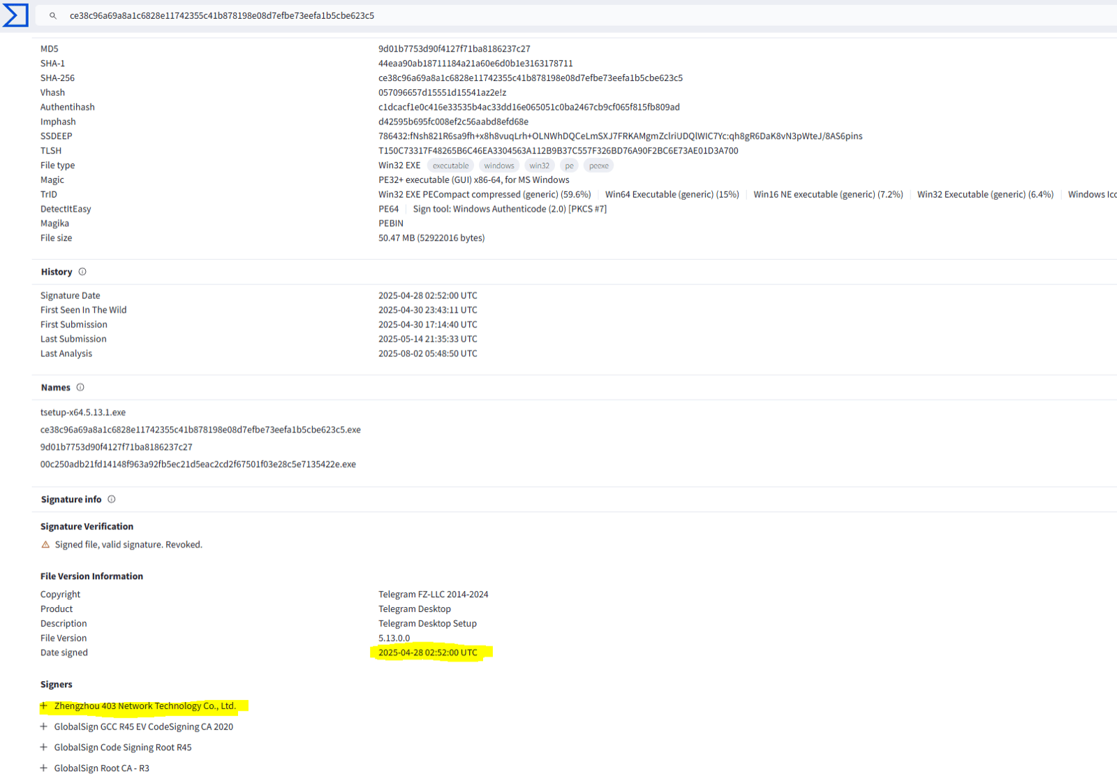 Cert Graveyard report submission to GlobalSign