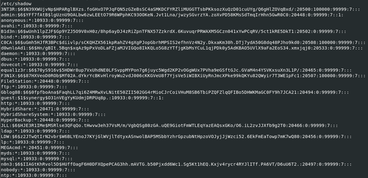 NAS /etc/shadow excerpt from NAS/1.txt