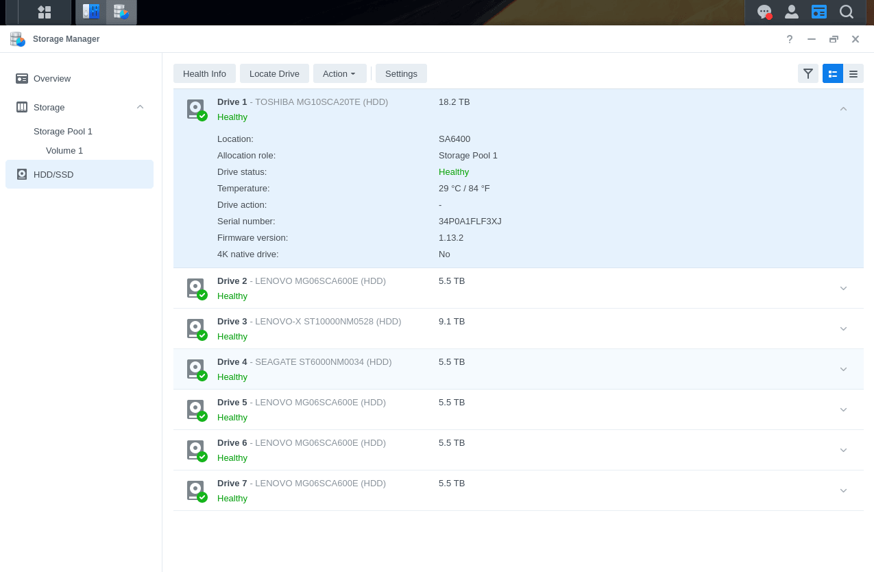 Storage Manager — all drives healthy