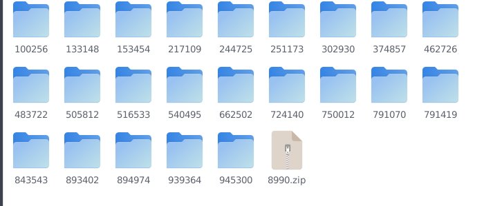 Leaked data folder structure — 22 room directories plus 8990.zip