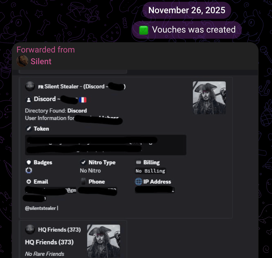 Telegram channel posting redacted stolen victim data