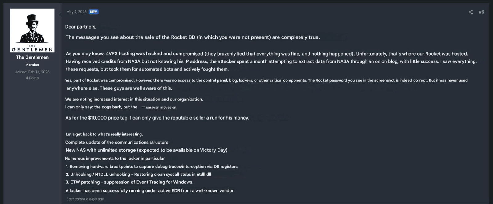 Official response post by The Gentlemen — T1erOne forum, 4 May 2026