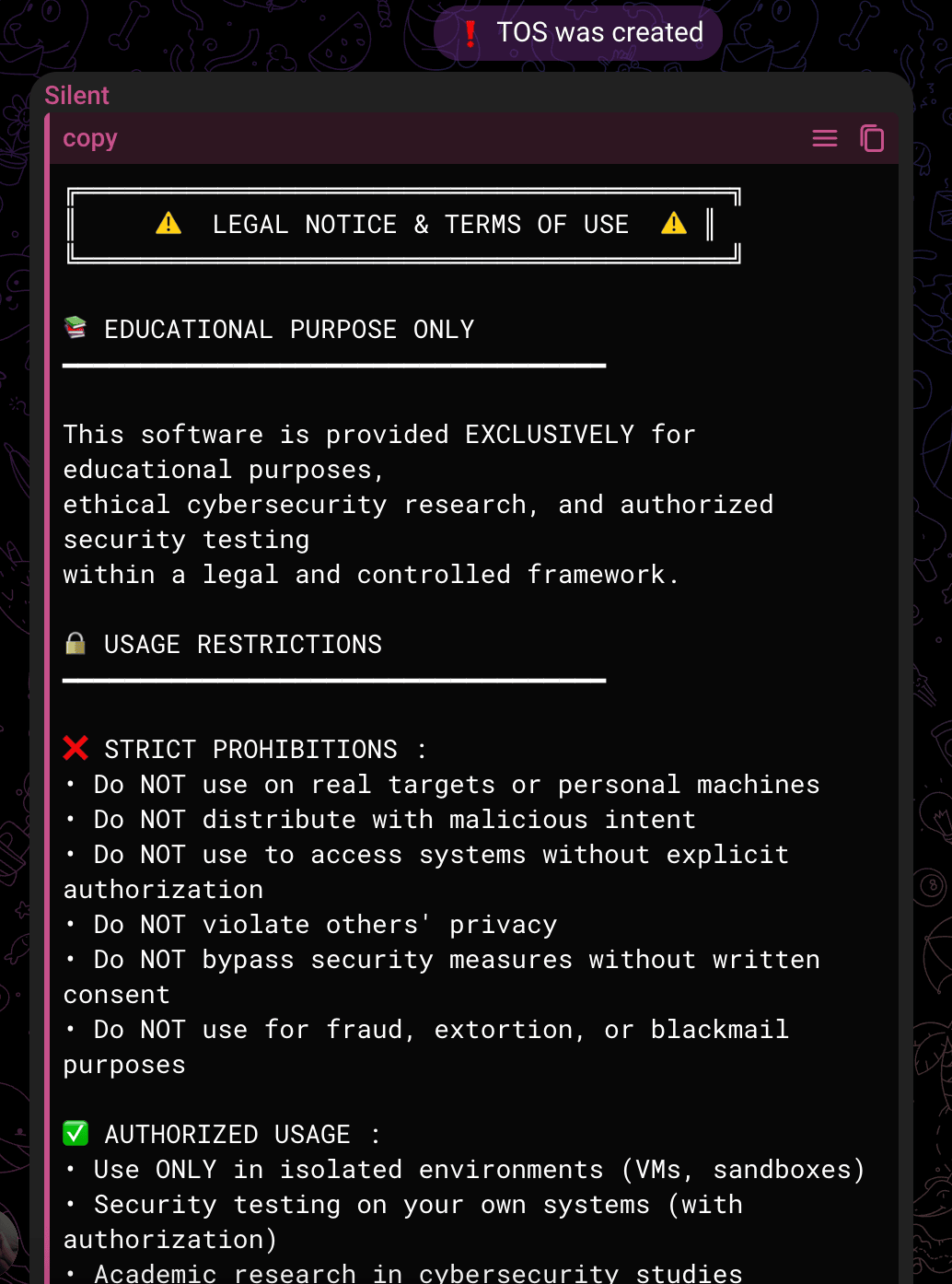 Telegram channel Terms of Service
