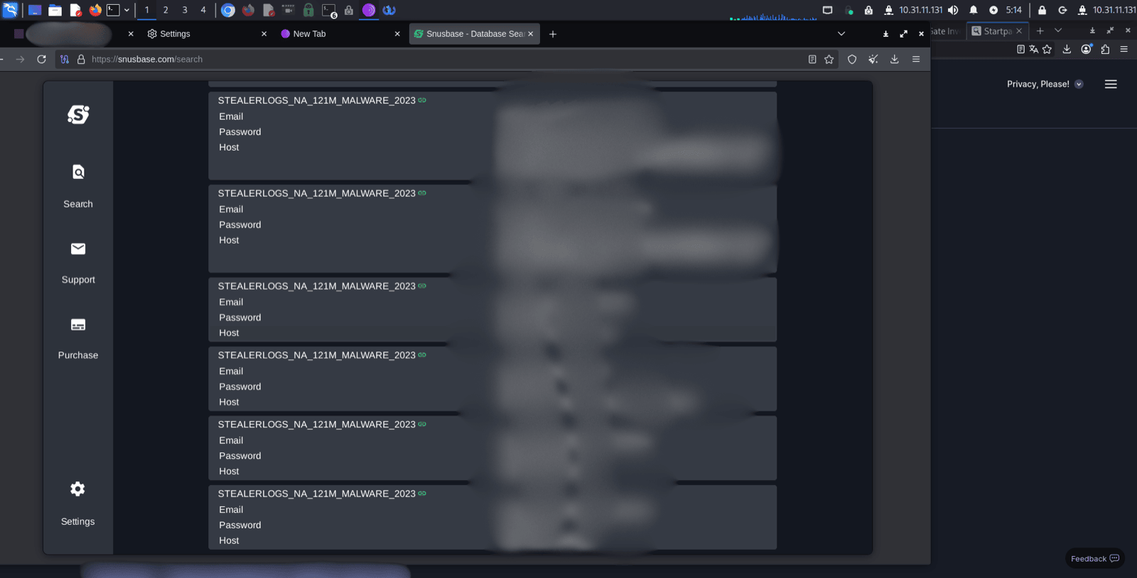 Snusbase for credential lookup against victim domains