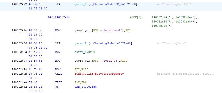 CyberChef AES-256-CBC setup confirming the recovered key and IV decrypt the PTCH ciphertext into shellcode