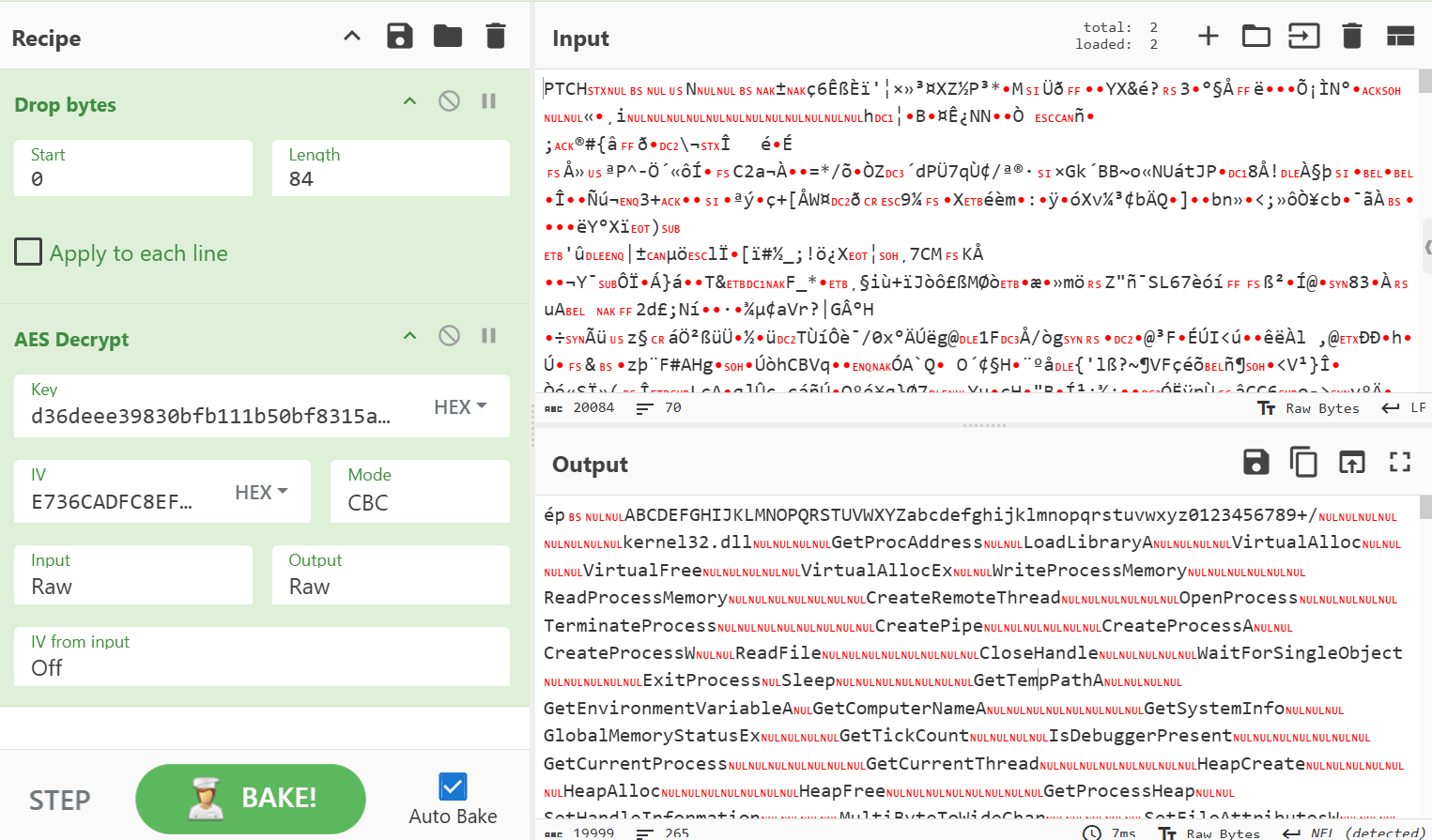 Decrypted Stage 3 shellcode output showing the initial jump and embedded Base64 alphabet table