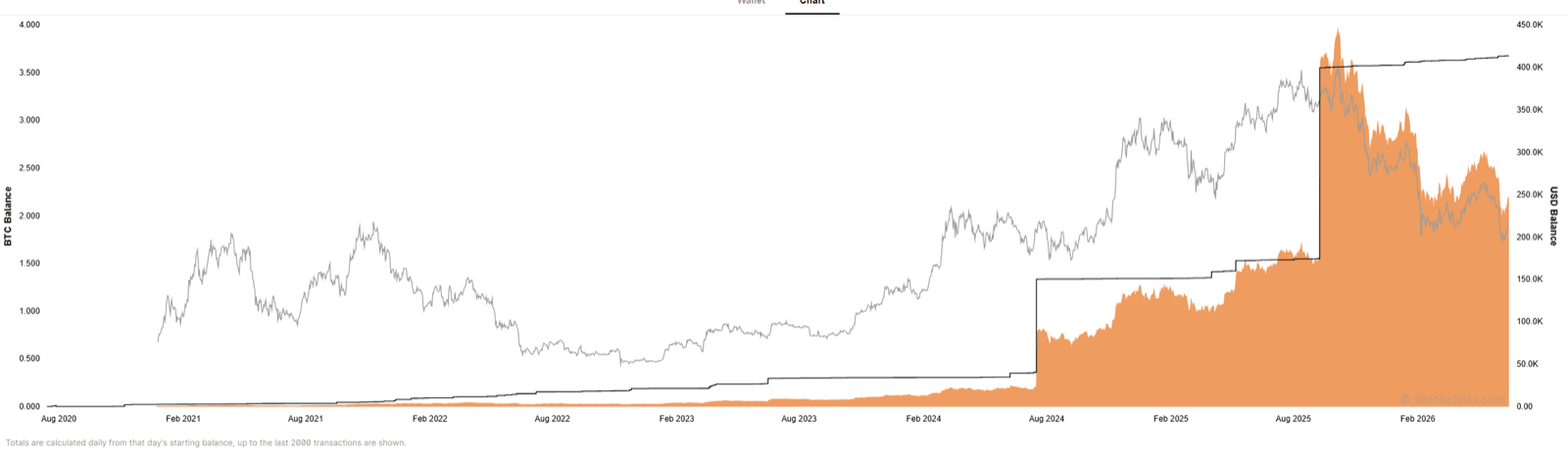 Historical BTC balance for the recycled address shown by the scam-bot flow