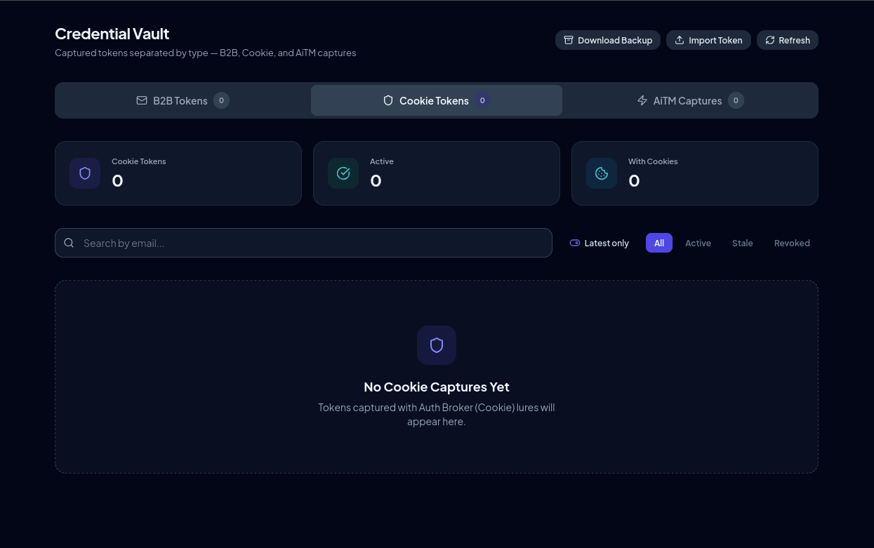 Kali365 panel view suggesting collection may extend beyond OAuth tokens